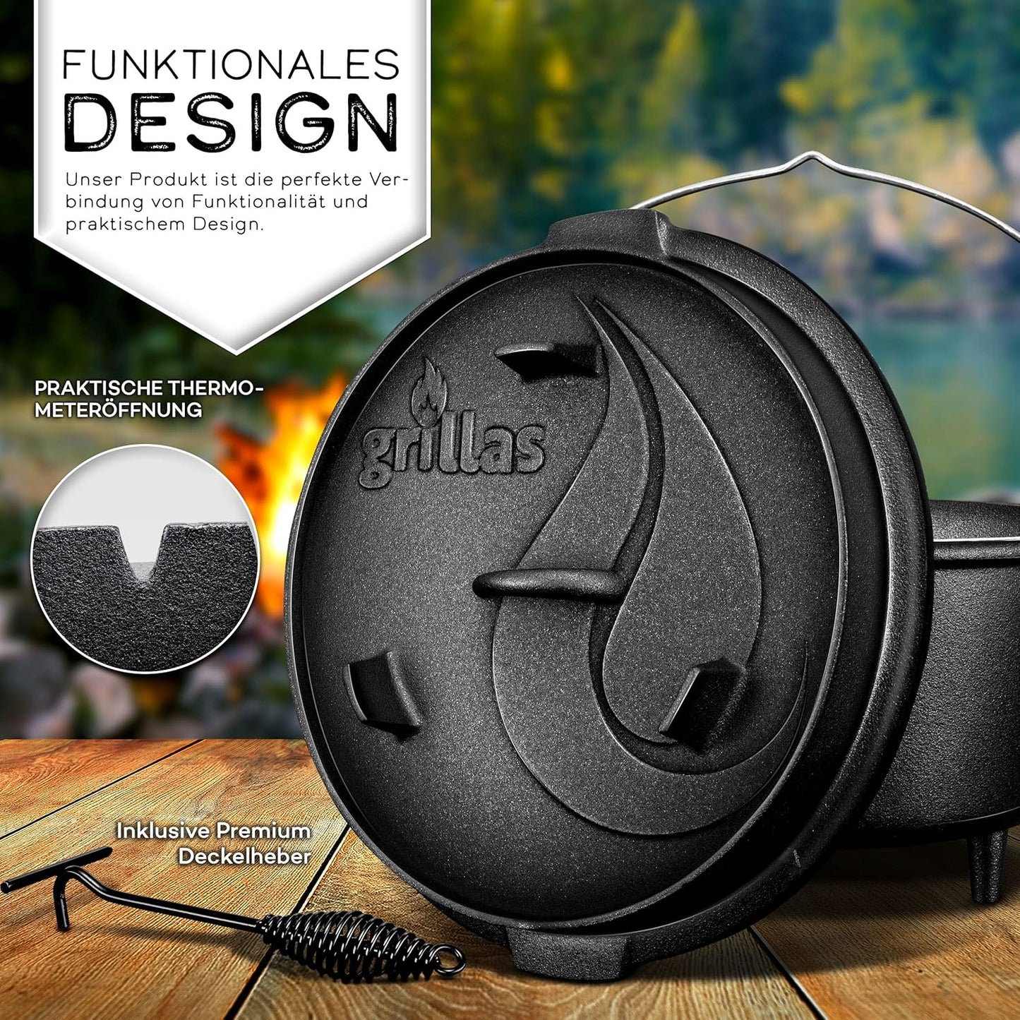 Dutch Oven Set, Topf mit Füsse, 4,2 Liter / 4,5 QT