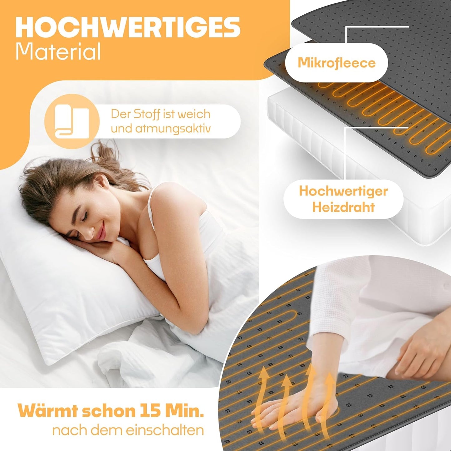 Doppel-Wärmeunterbett mit Abschaltautomatik, 2 Temperaturzonen & Fernbedienung, 160 x 140 cm Anthrazit - Ohne Muster