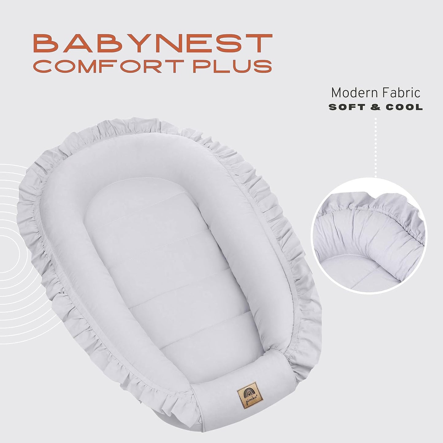 Babynest mit Rüschen für Neugeborene (100% Baumwolle), Grau mit Klappe