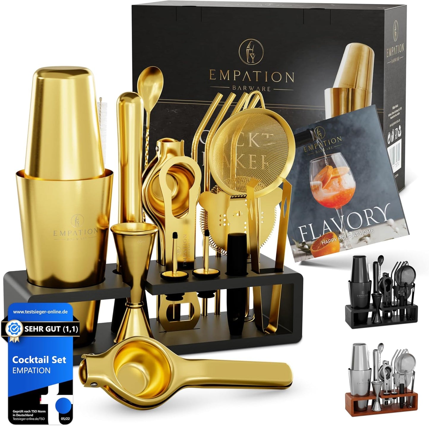 Cocktail-Set mit Gestell, Mit Gestell Gold