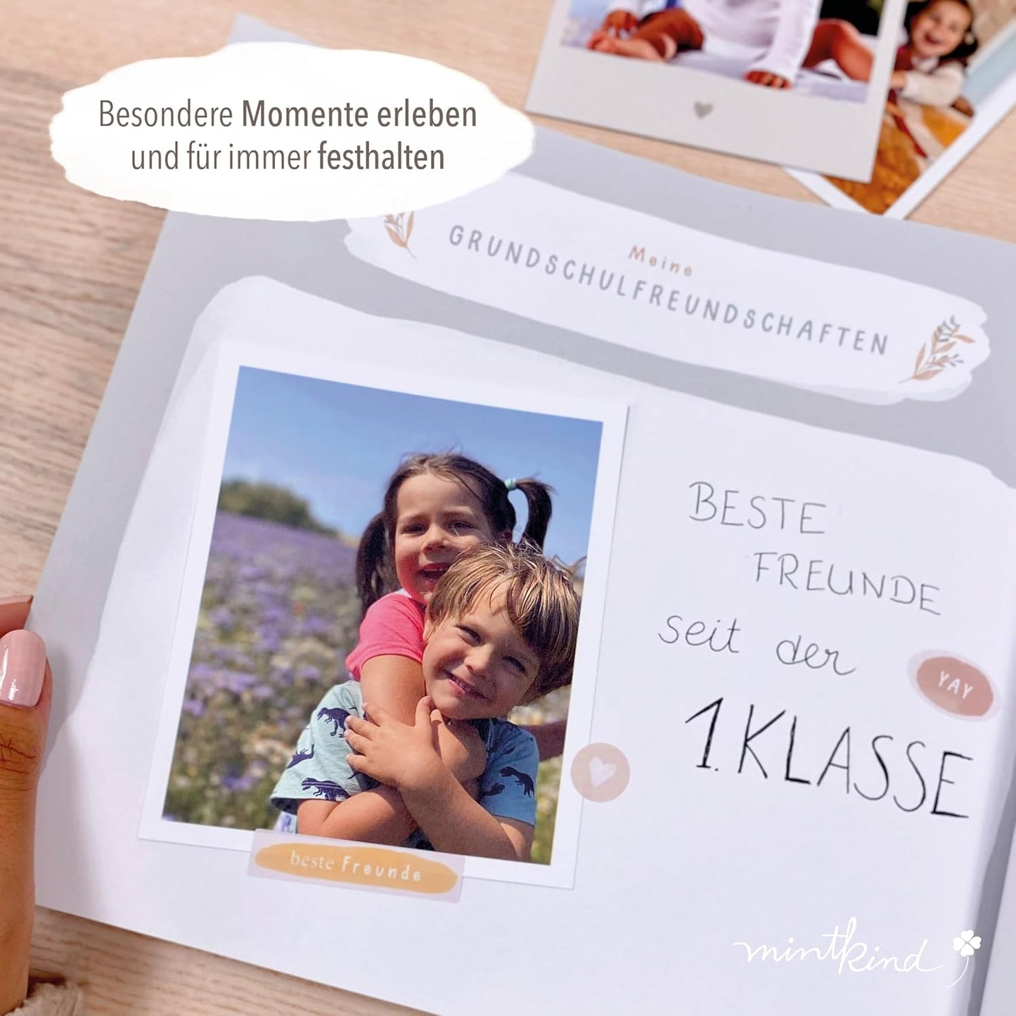 "Meine Kindheit" Erinnerungsalbum für die ersten 10 Jahre, mit Stickerset, Blumen