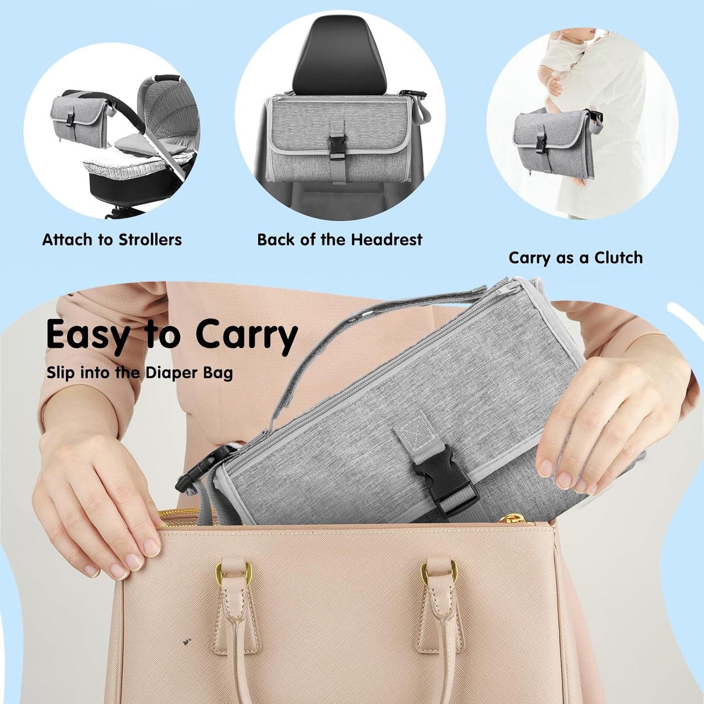 Kompakte Windeltasche mit Wickelunterlage (0-3M), 56×54cm Grau 1