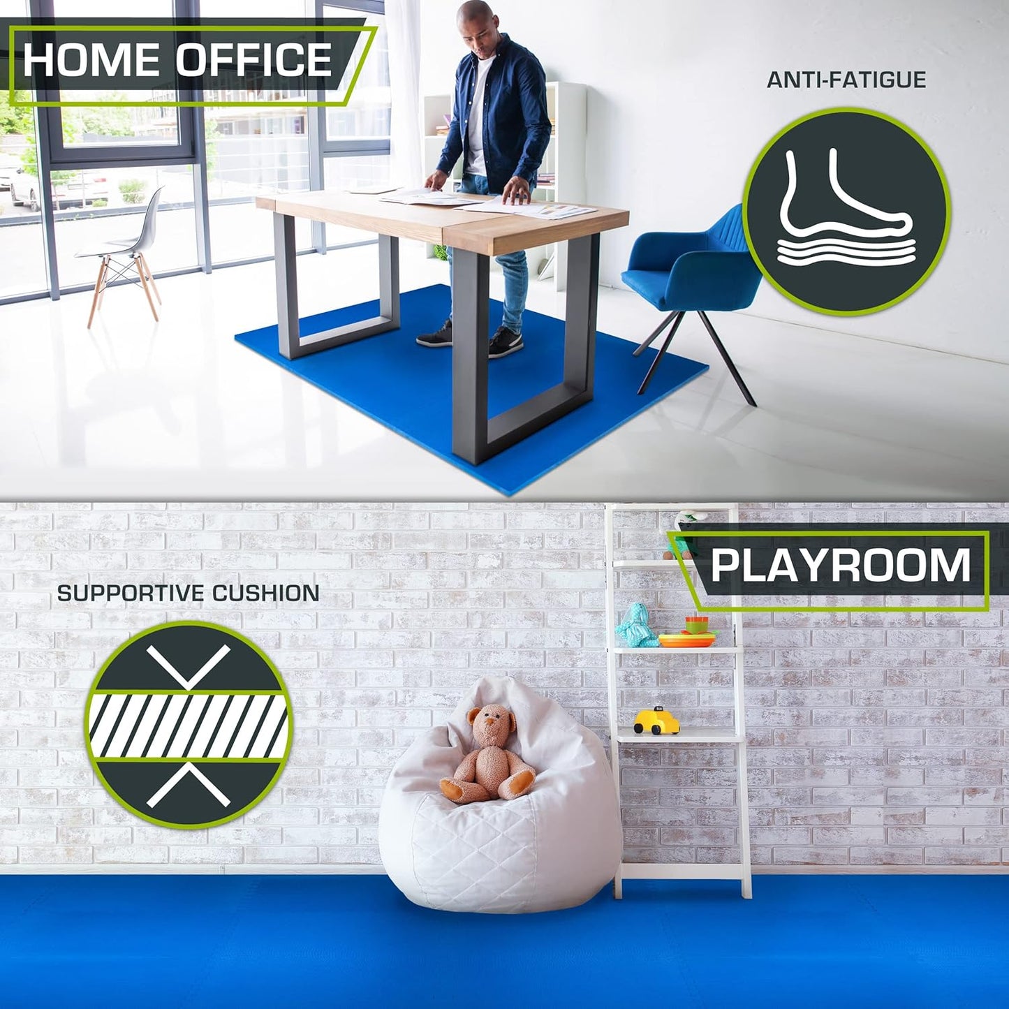 Extra dicke Puzzle-Übungsmatte, schützender Bodenbelag, Blue - 1 Inch - 72 Sq Ft - 18 Tiles
