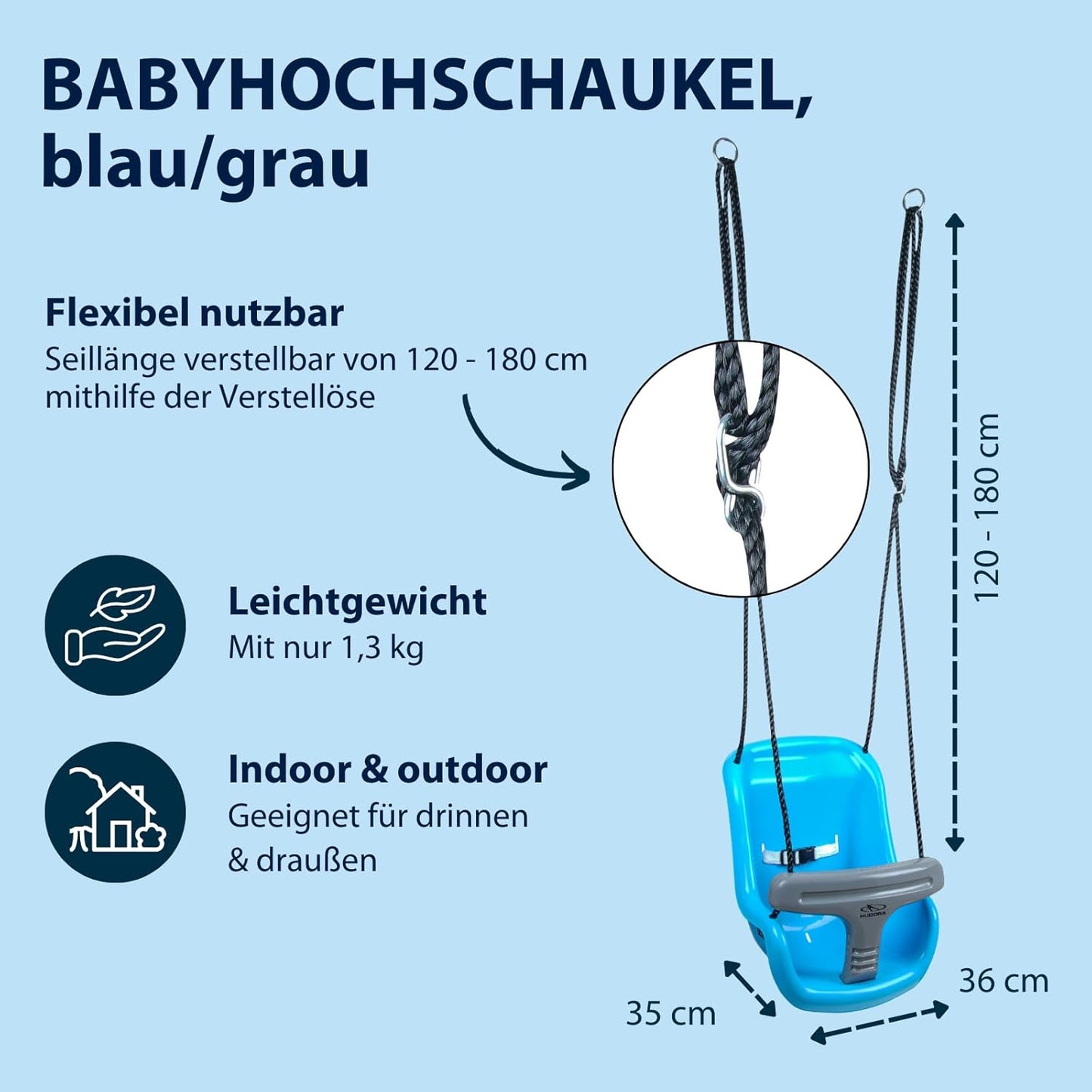 Babyschaukel höhenverstellbar mit Sicherheitsgurt, Blau/Grau