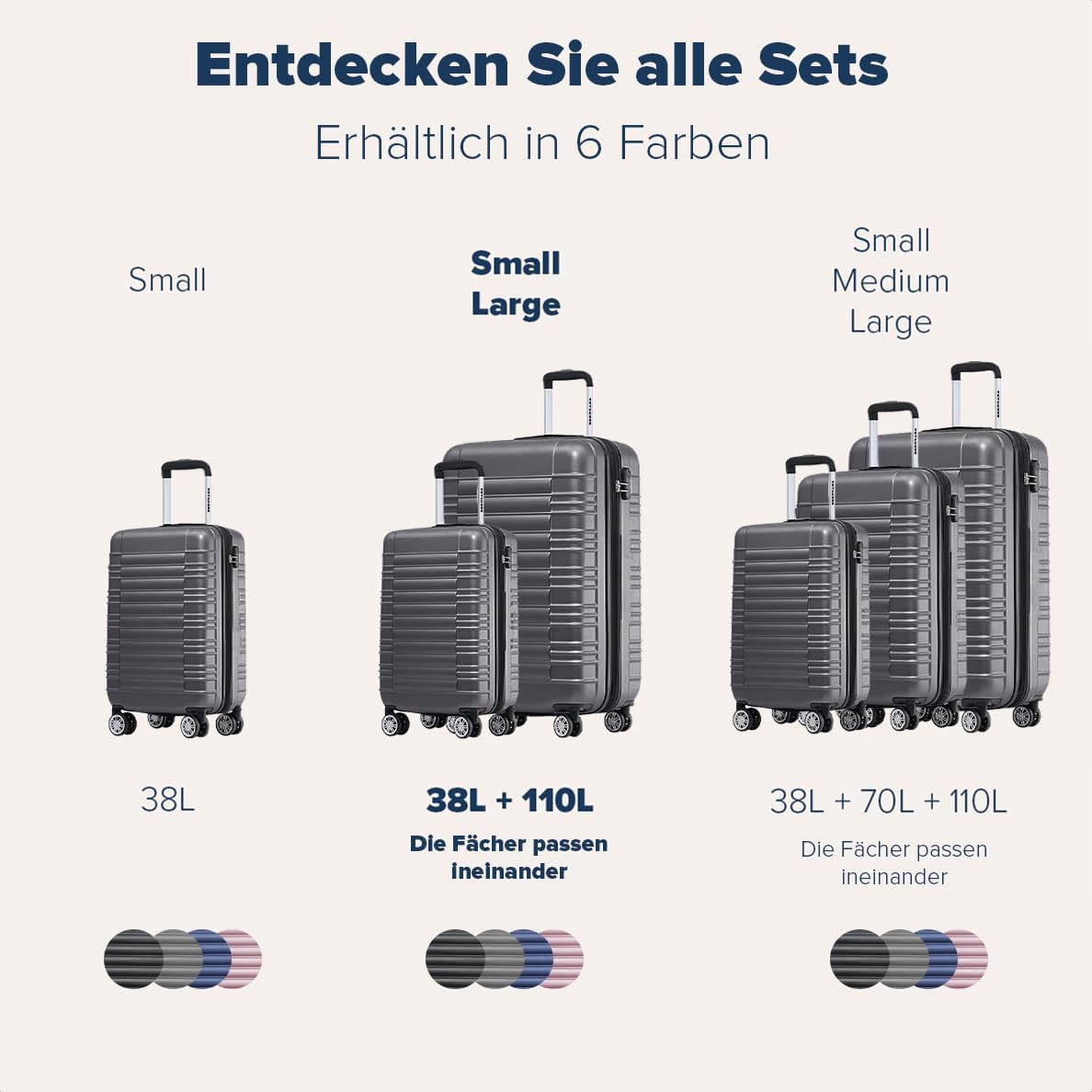 2-teiliges Kofferset, Small + Large Dunkelgrau