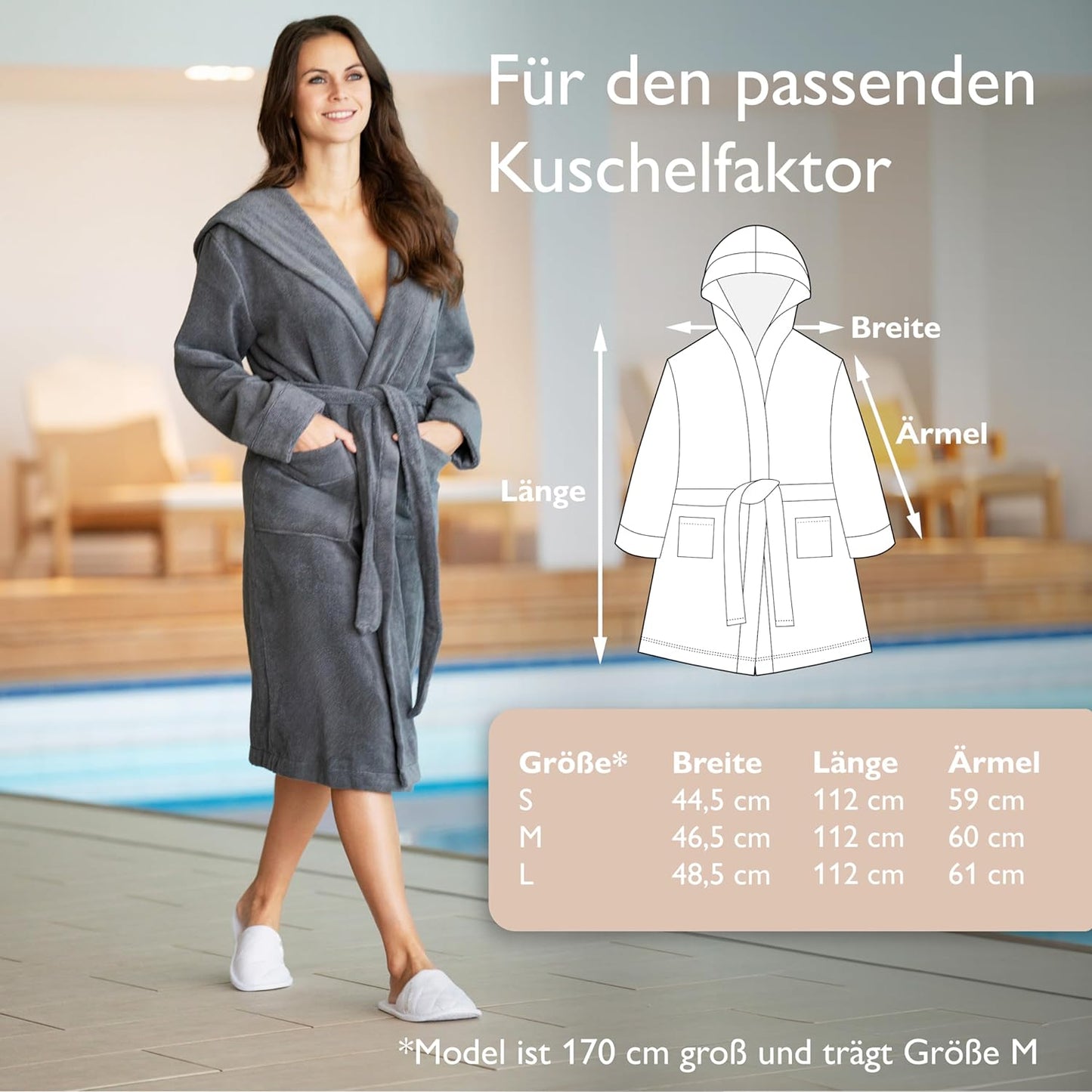 Bademantel Damen, M anthrazit