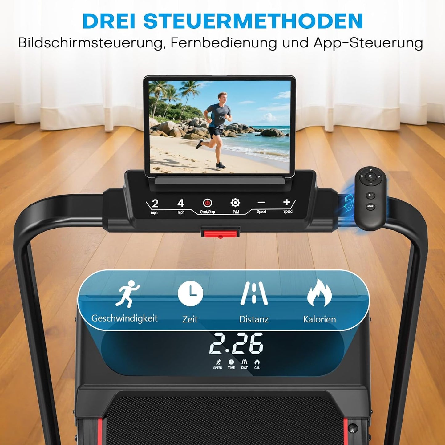 Klappbares Walking Pad mit Steigung und App-Steuerung, Rot