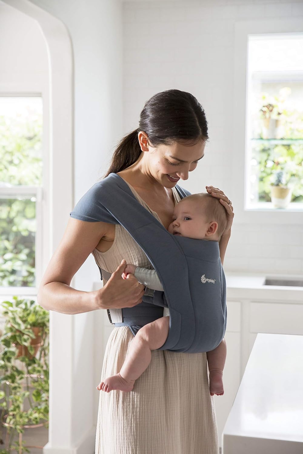Ergonomische Babytrage für Neugeborene, Oxford-Blau Soft Knit