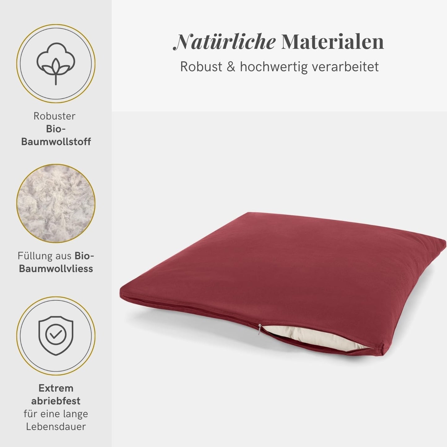 Meditationskissen Zabuton Deluxe, 4 cm Bordeauxrot