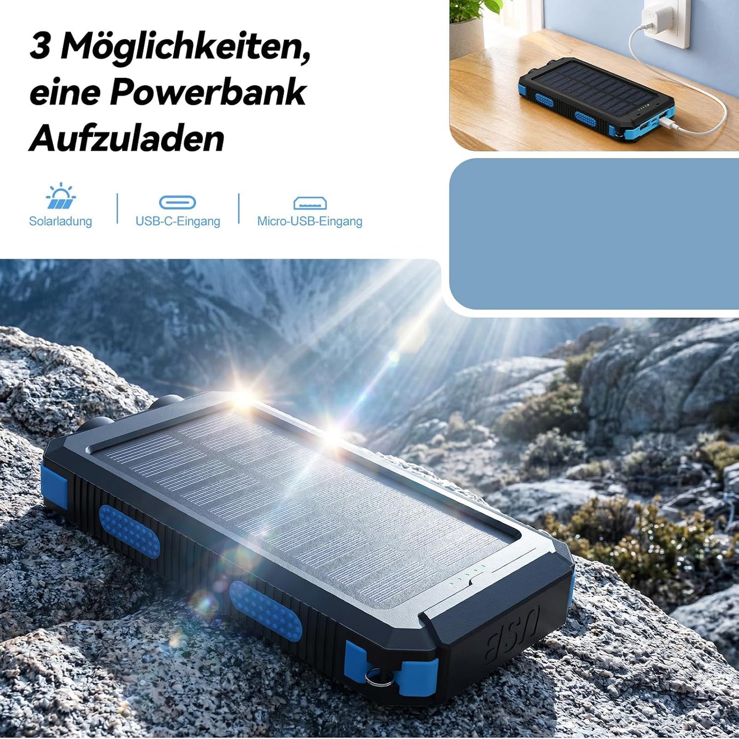Solar Powerbank mit Taschenlampe