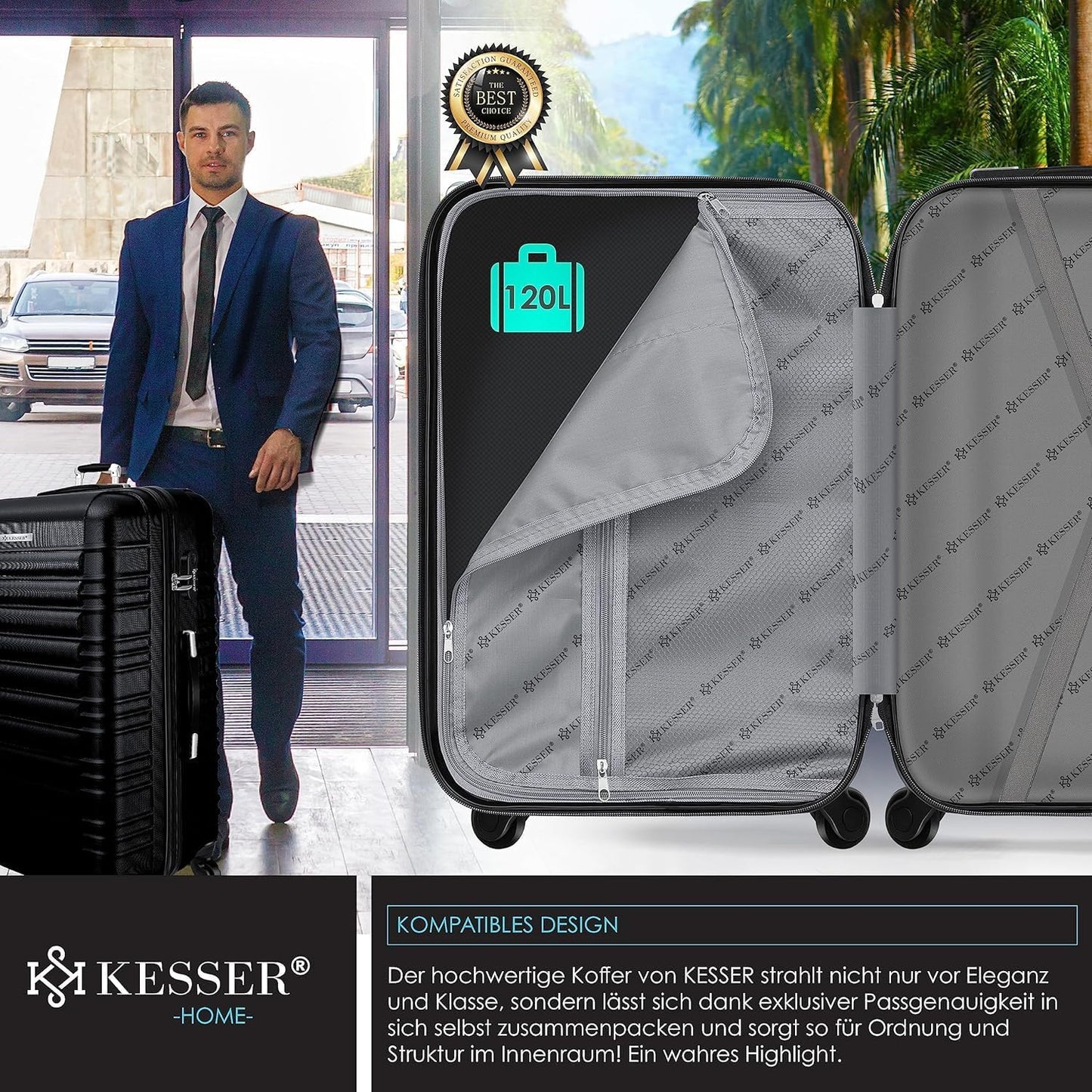 Reisekoffer mit Zahlenschloss und Kofferwaage, Schwarz / 75cm – 120L