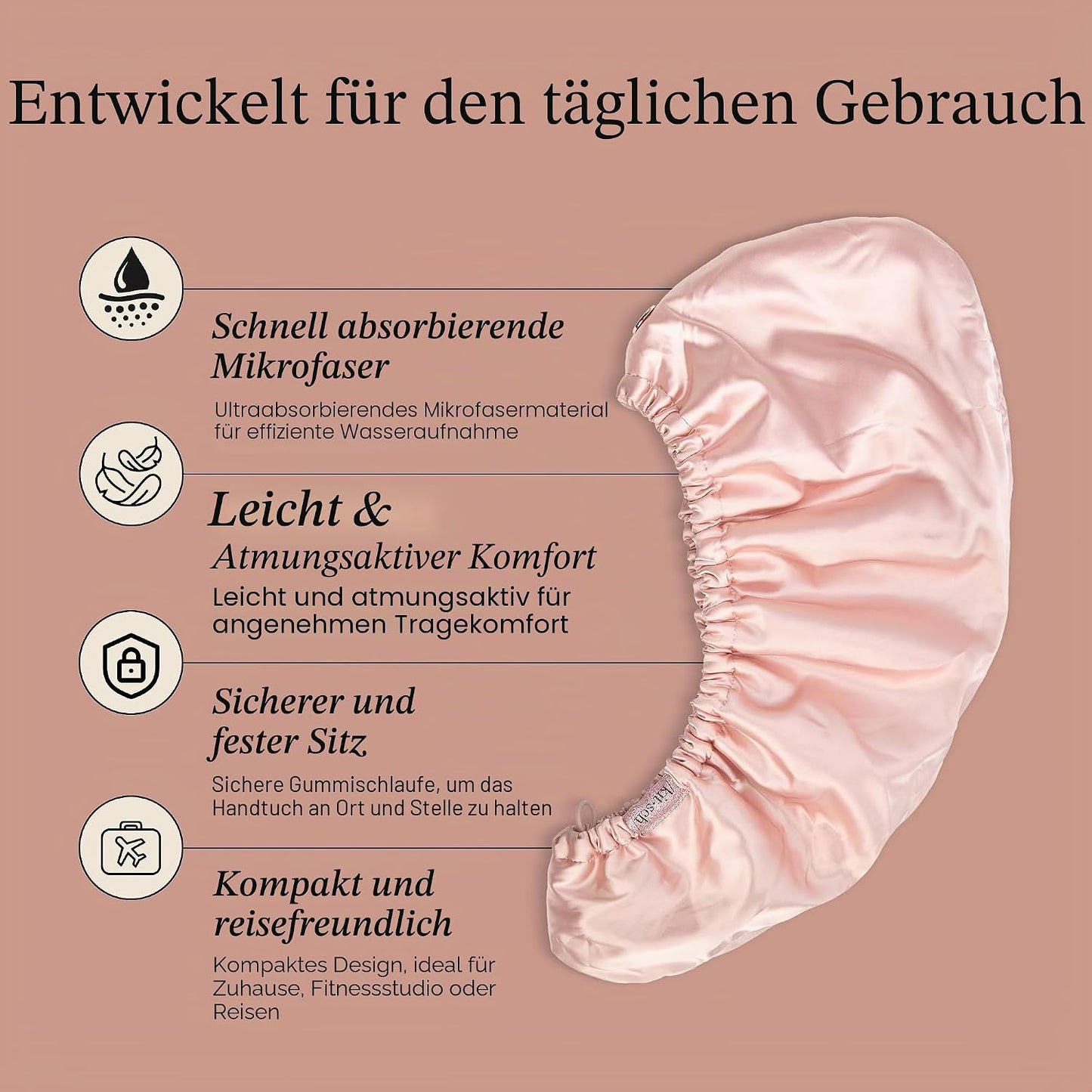 Satin Mikrofaser-Haarhandtuch, Blush