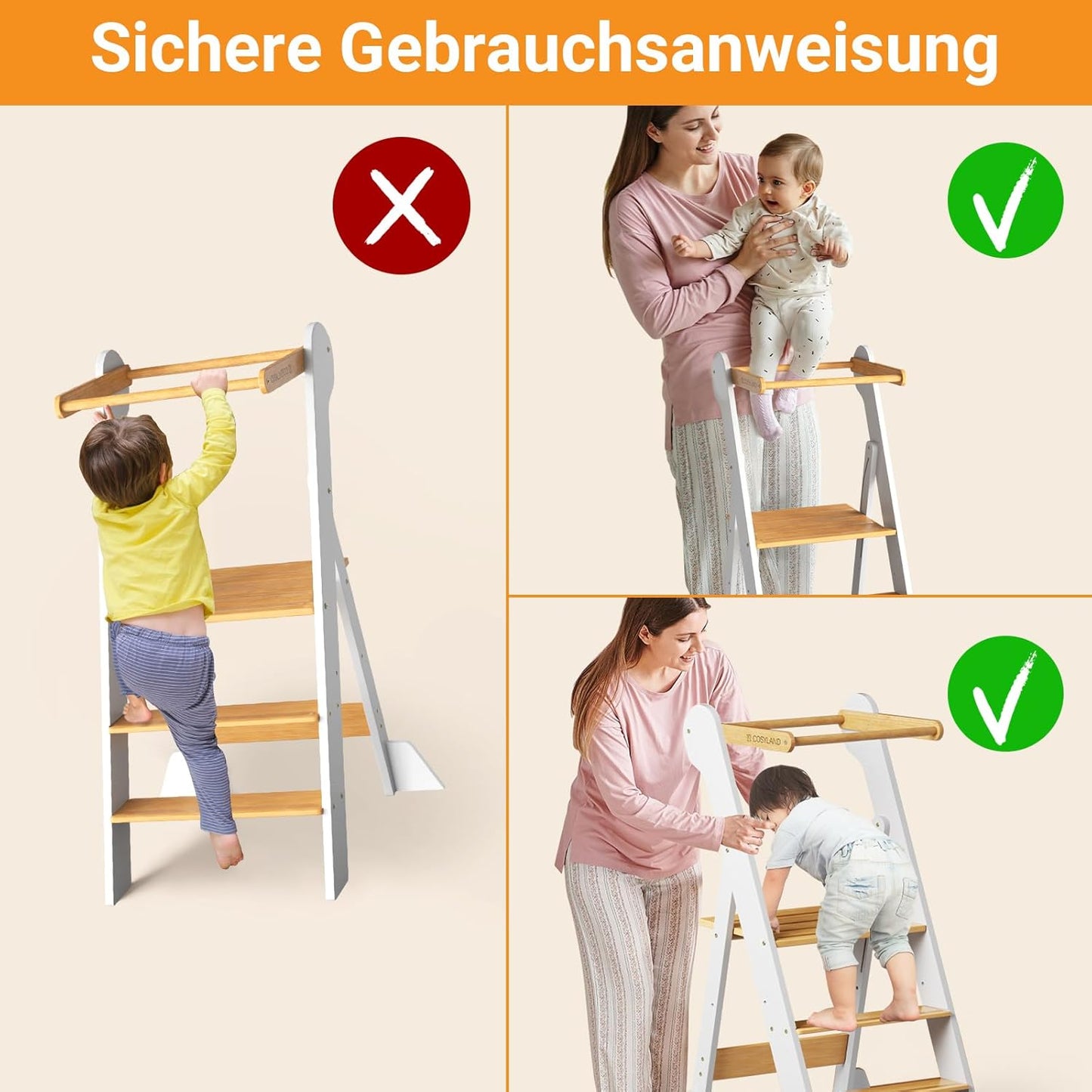 Klappbarer Lernturm, L Weiss & Natur