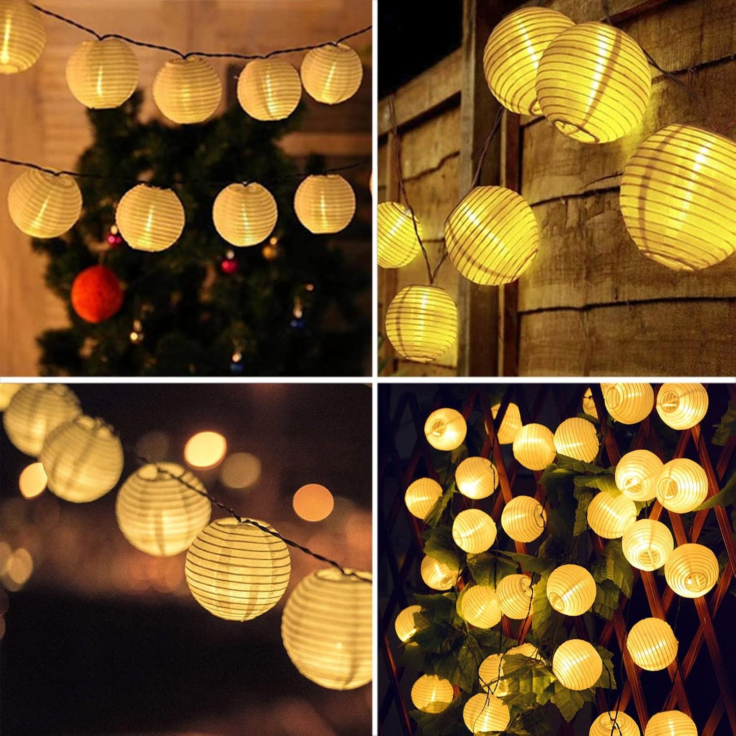 Solar-Lichterkette mit Lampions (30 LEDs), 30 LED Warmweiss