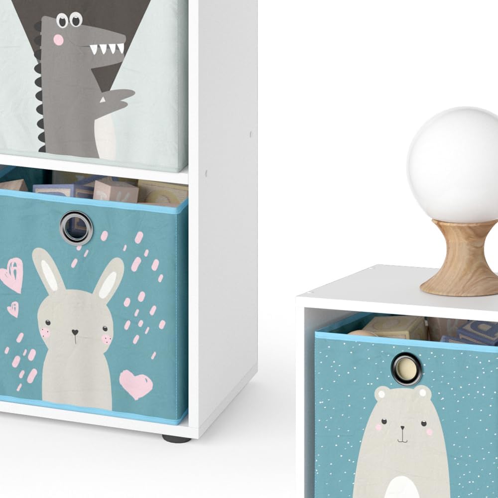 Kinderregal Tetra, Weiß 4 Fächer Faltboxen: grau, blau