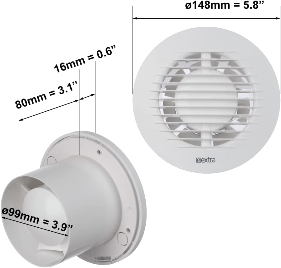 Leiser Abluftventilator für Bad und Küche, Ø 100mm Weiß