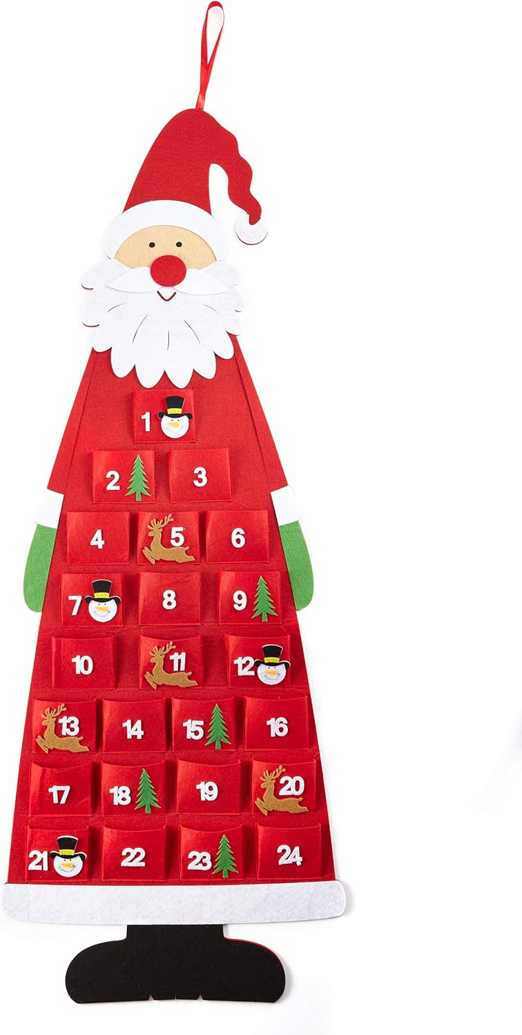 Filz-Adventskalender Santa zum Befüllen und Aufhängen, Rot/Weiss