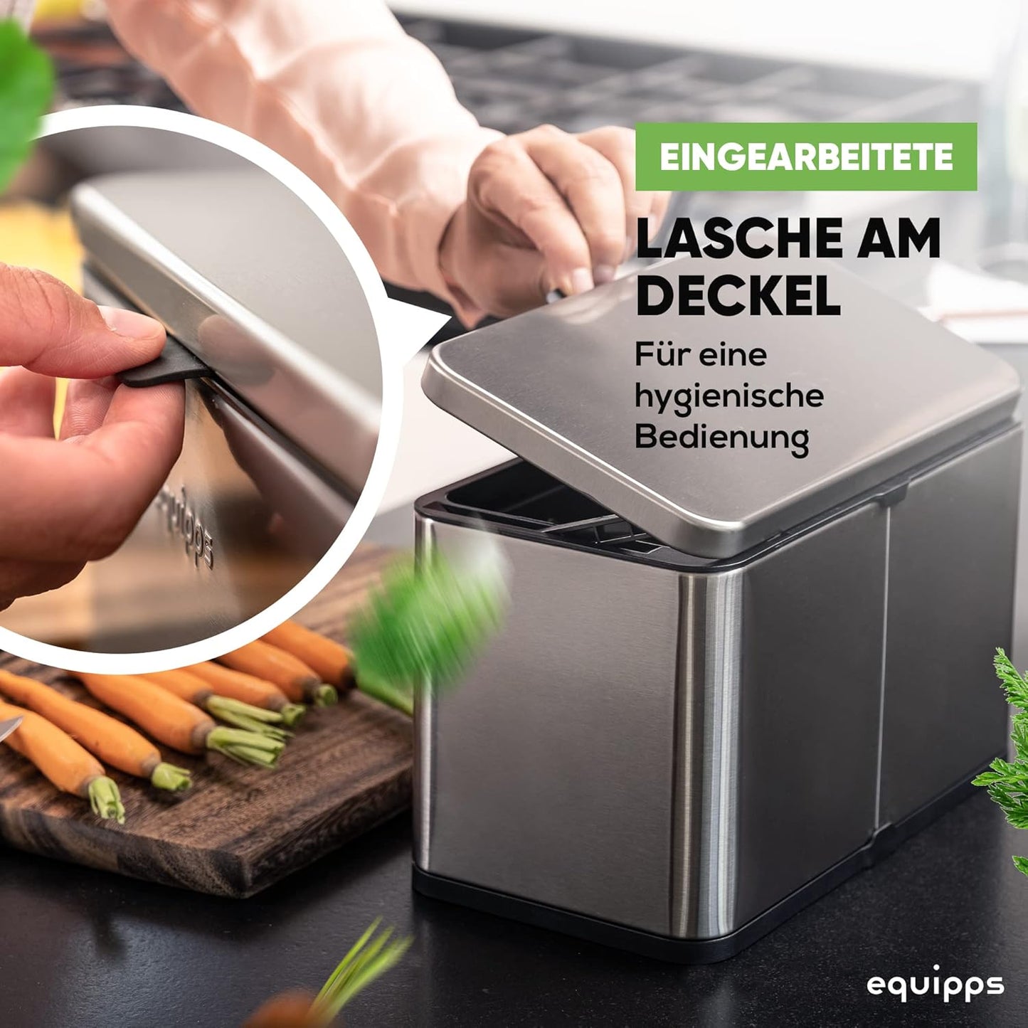 Komposteimer mit Geruchsfilter, 3L, Silber