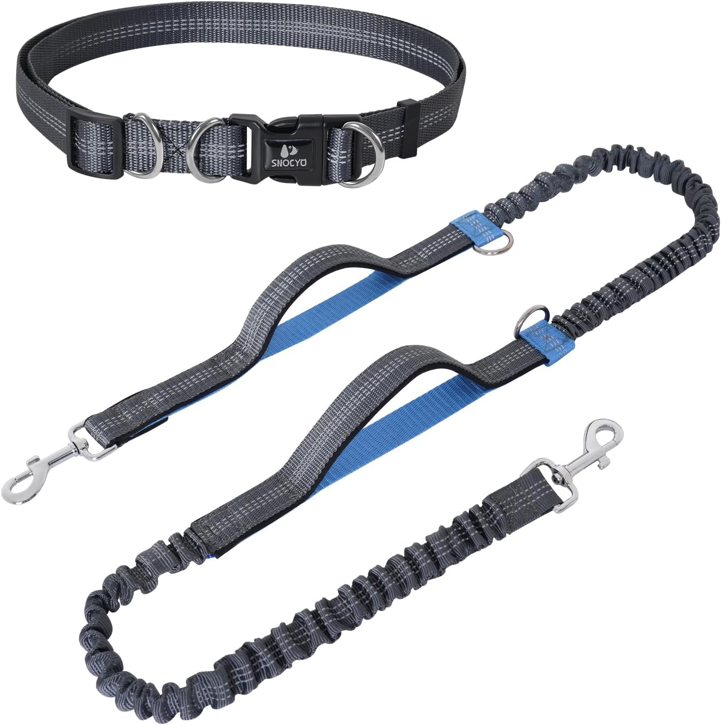 Elastische Joggingleine für Hunde mit Taillengürtel, Für einen Hund Grau & Königsblau