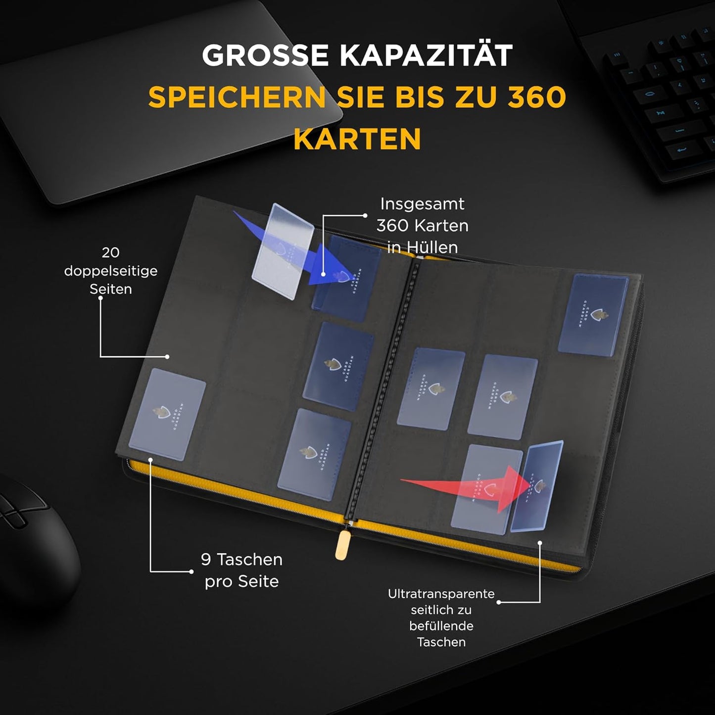 Sammelkarten-Album mit 360 Kartenplätze, Gelb