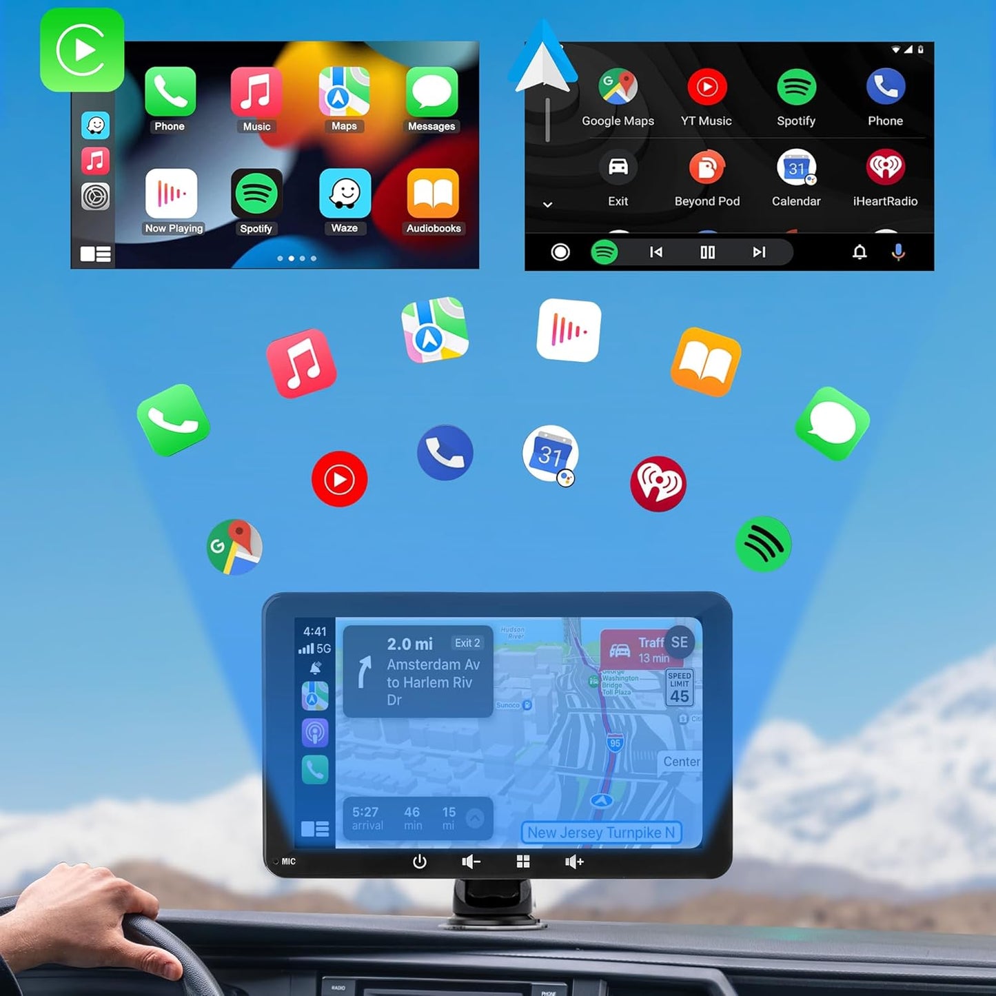 7-Zoll Auto-Bildschirm mit CarPlay und Android Auto