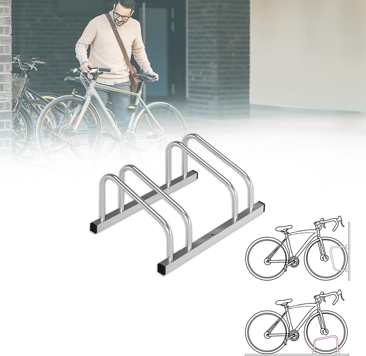 Veloständer für 2 Räder, 2 Fahrräder Silber