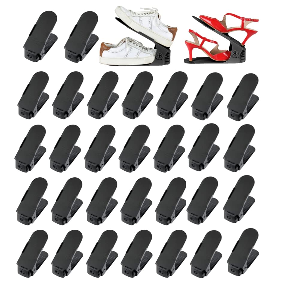 Verstellbarer Schuhregal-Organizer (30 Stück), 30 Stück Schwarz