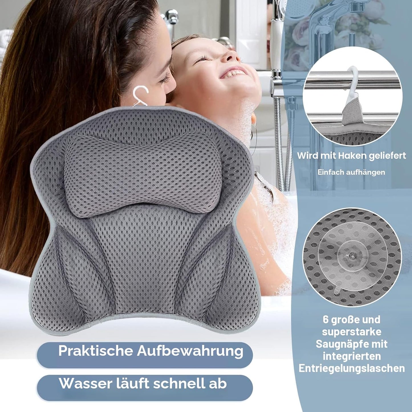 Badewannenkissen mit 6 Saugnäpfen