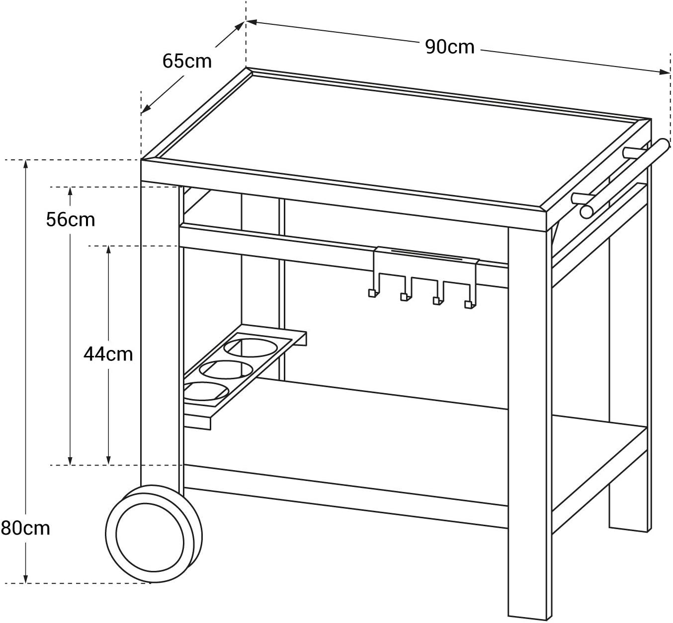 Gartenwagen für Grill/Arbeitsplatte (93,5 x 67 x 80,5 cm), Single