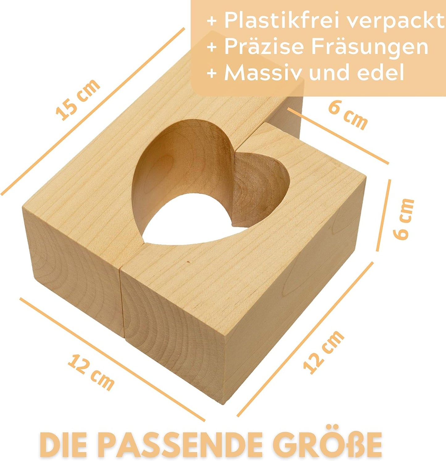 Herz Teelichthalter-Set aus Holz (3 Stück), Ahorn