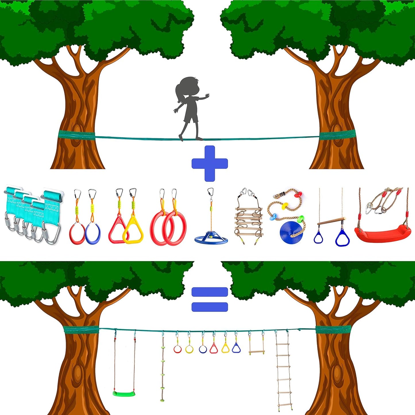 Slackline-Set mit Ratsche und Baumschutzband, Slackline