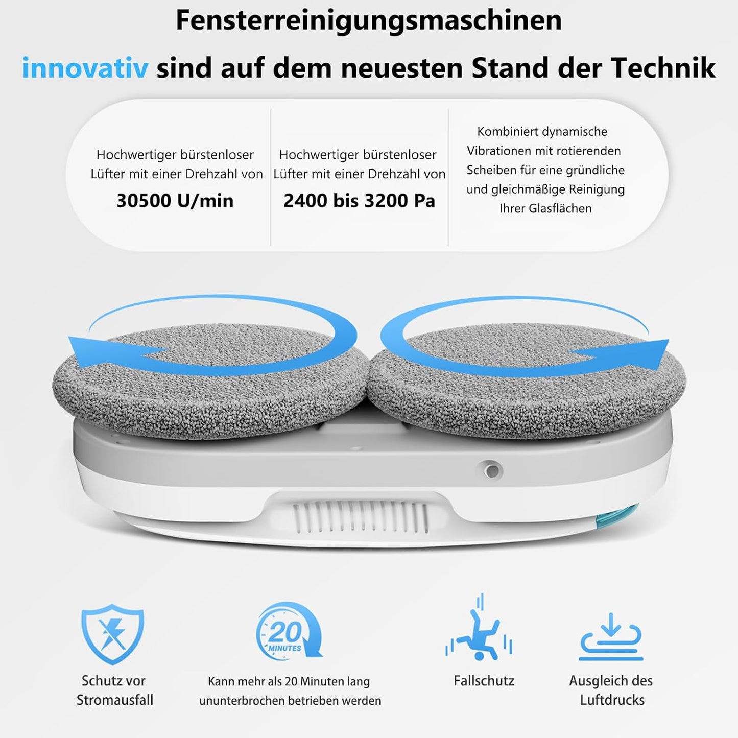 Fensterputzroboter mit Ultraschallreinigung, Weiss