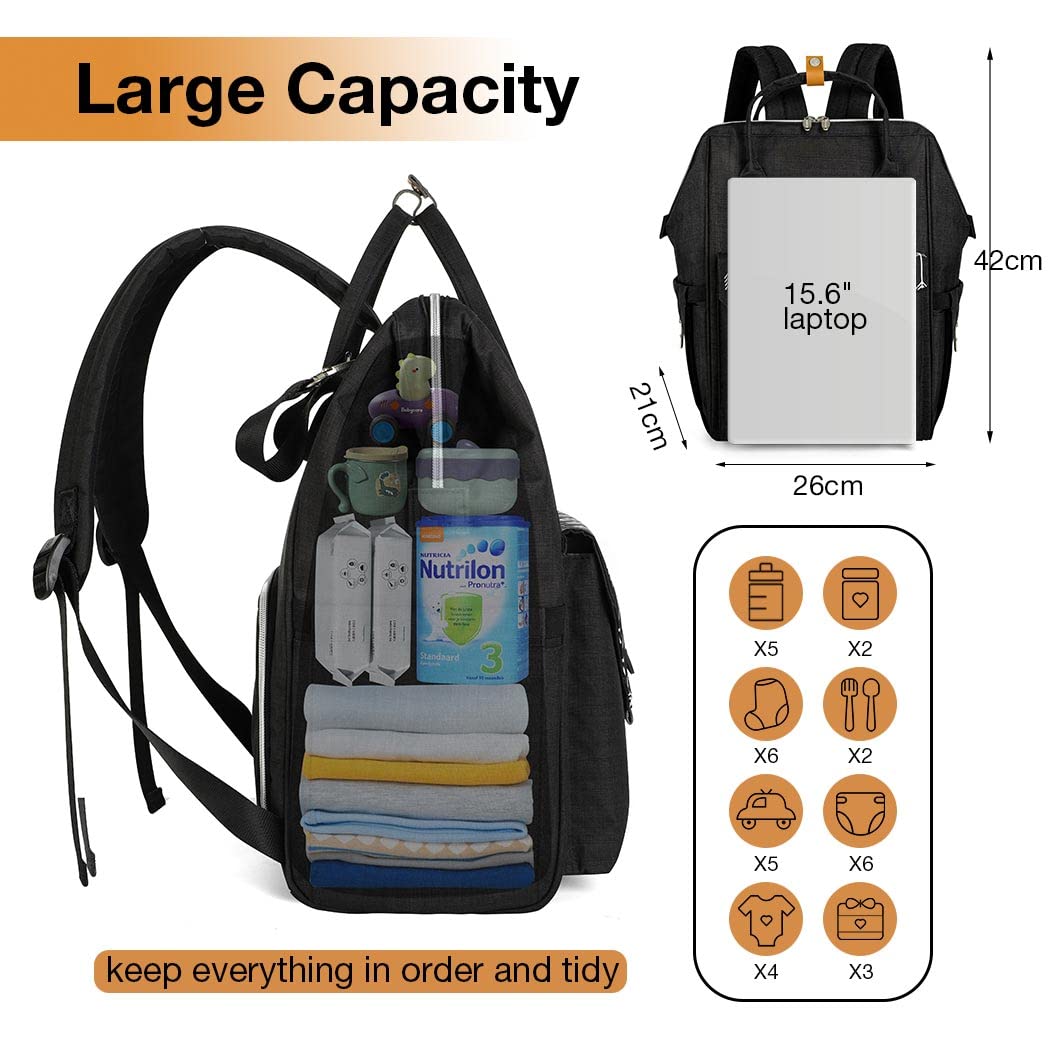 Wickelrucksack mit Wickelunterlage, Schwarz