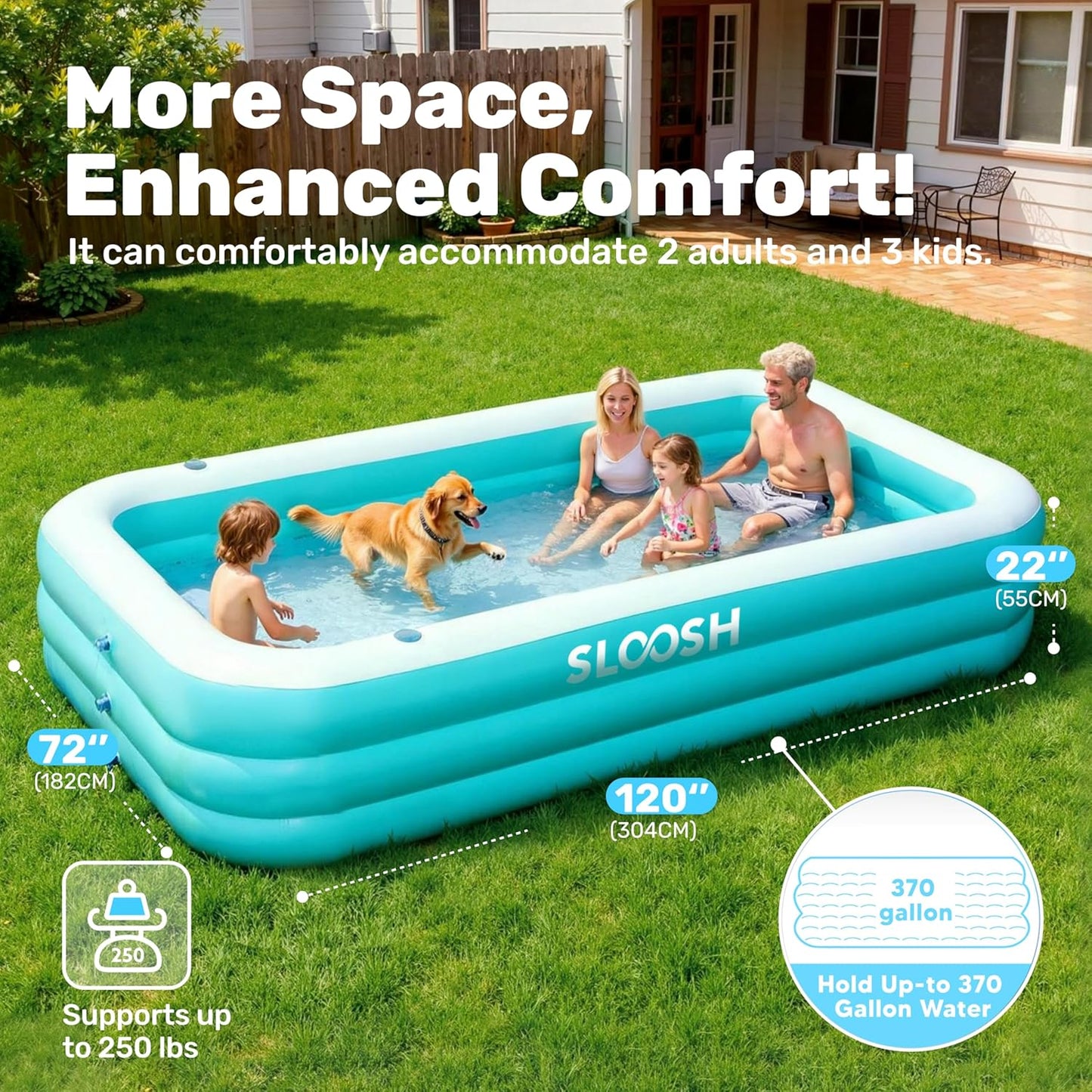 Aufblasbarer Familienpool mit Sitzen, Cyan