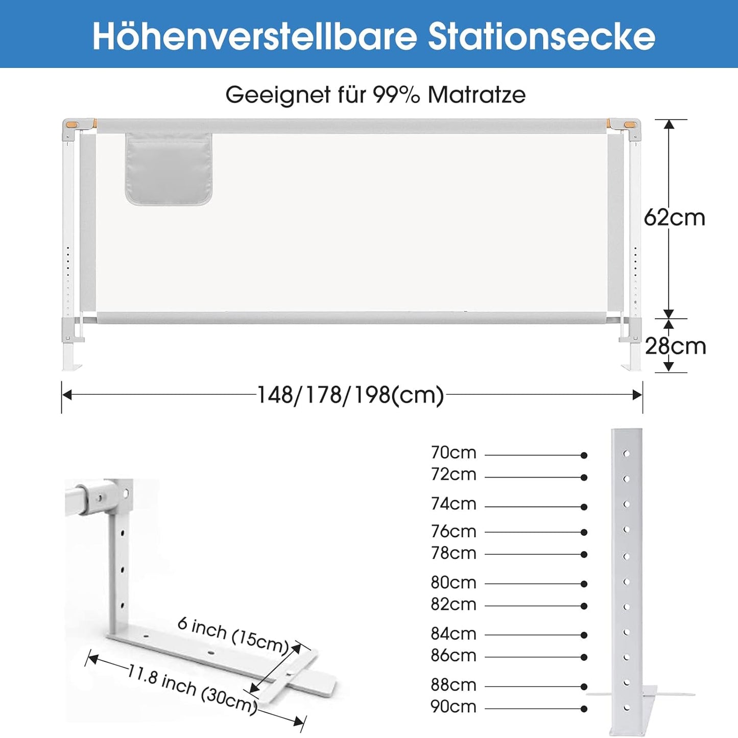 Einziehbares Bettschutzgitter, 140cm