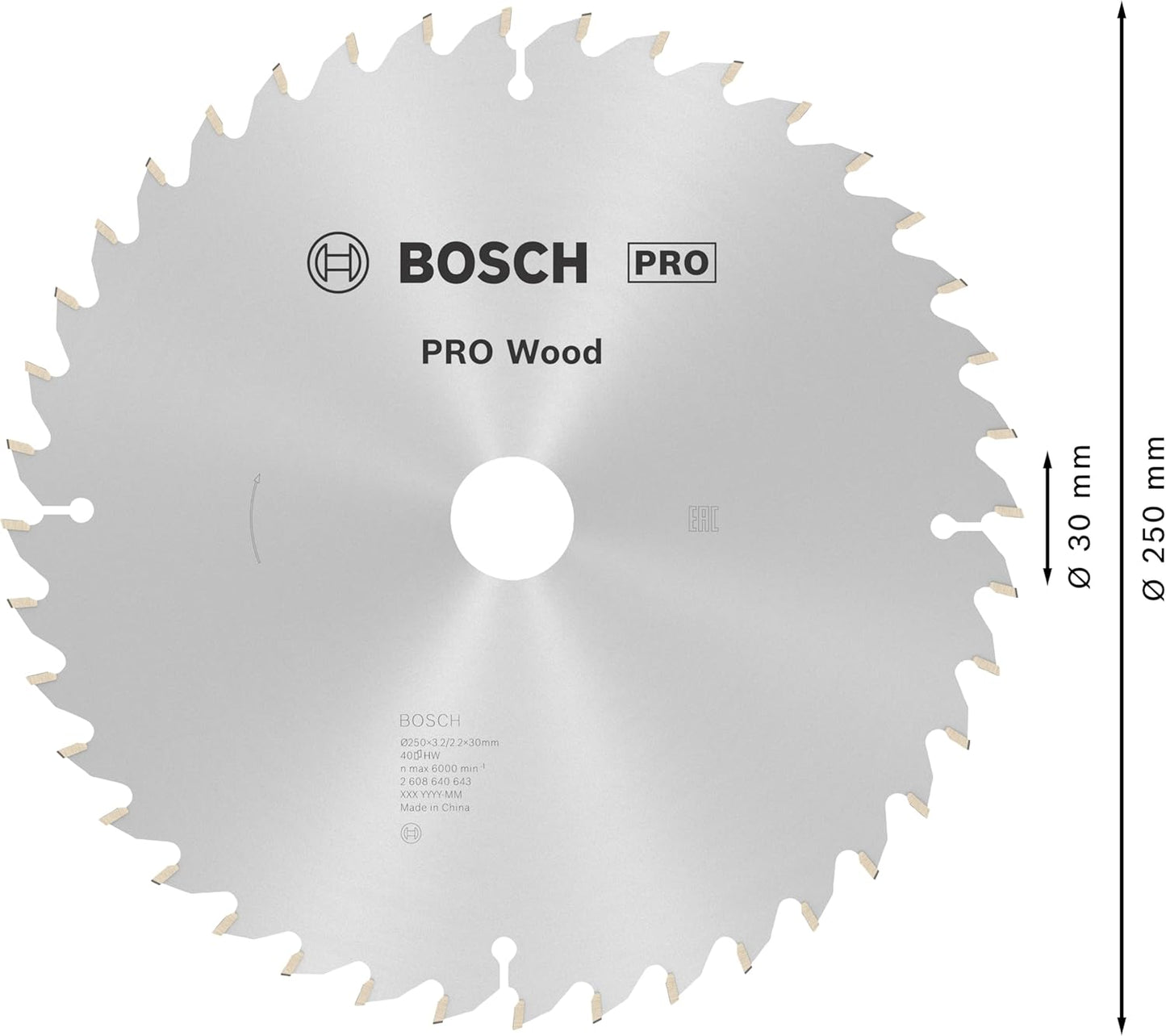 PRO Wood Kreissägeblatt, 250 x 3.2 x 30 mm, 250 x 3.2/2.2 x 30 mm 40 Zähne
