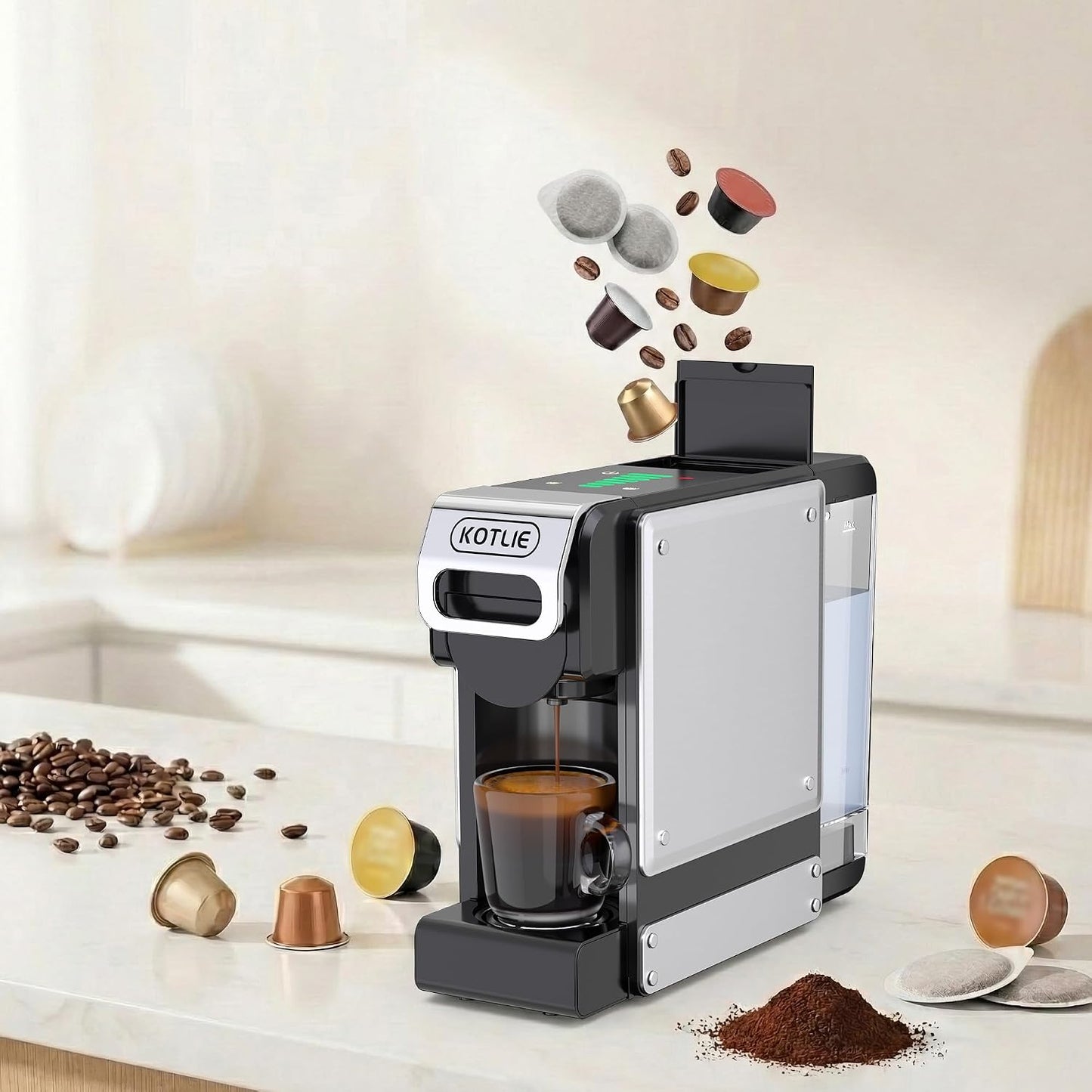 5-in-1 Kapsel- und Pulver-Kaffeemaschine
