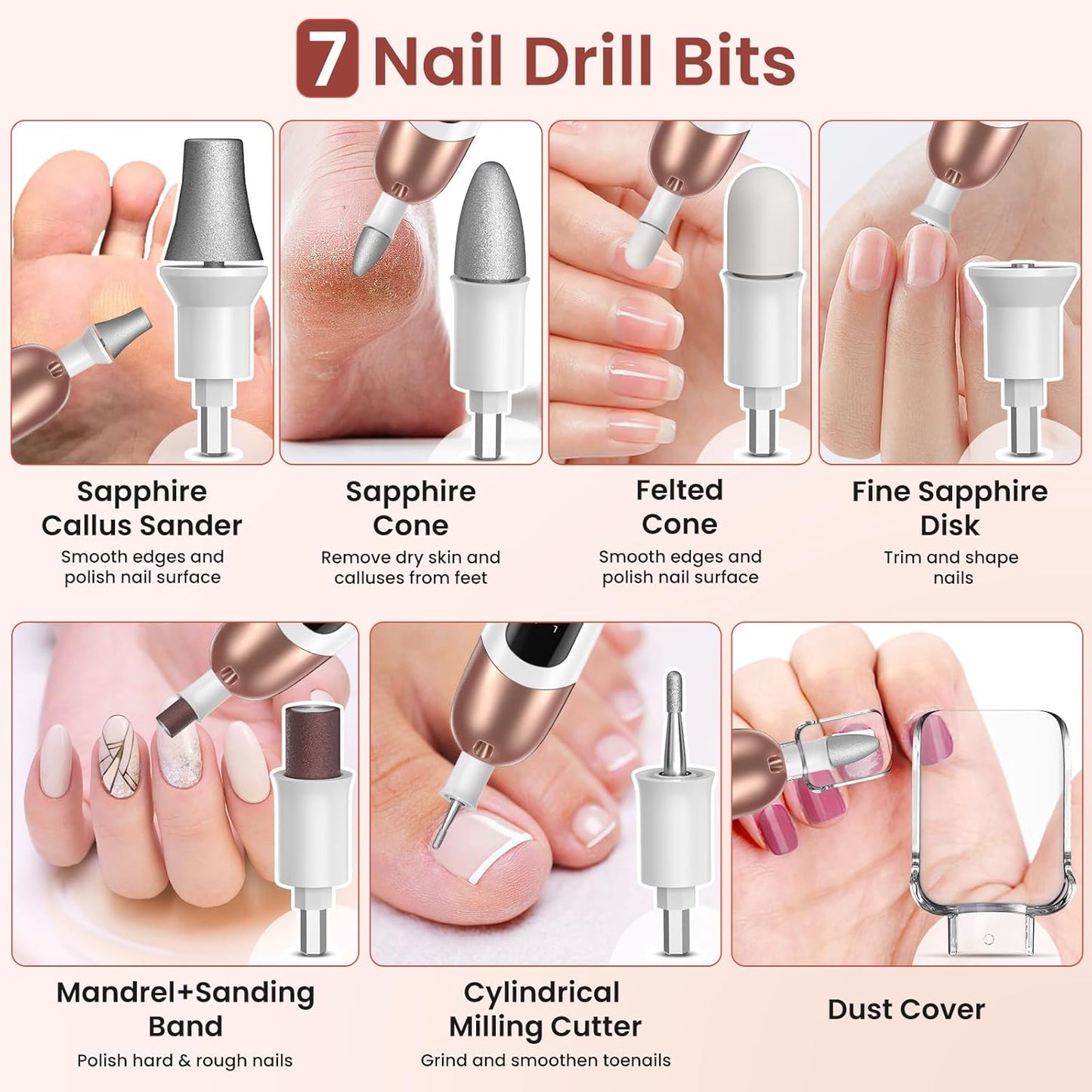 Nagelfräser-Set mit 6 Aufsätzen