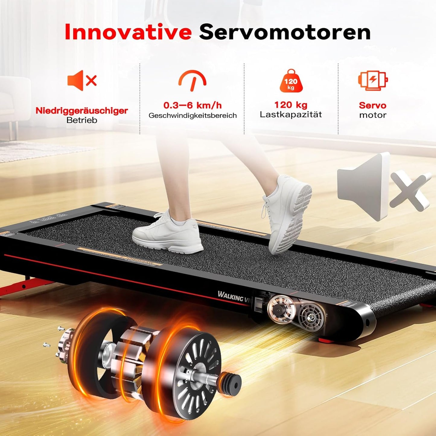 Laufband mit Vibrationsfunktion, Rot-Grau