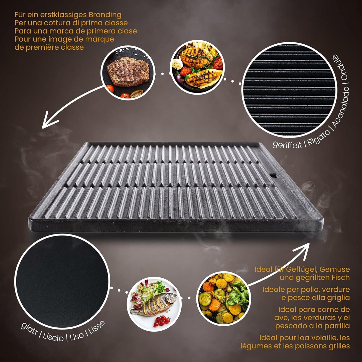 Grill-Wendeplatte für Grills, Anthrazit 48.5x40 cm