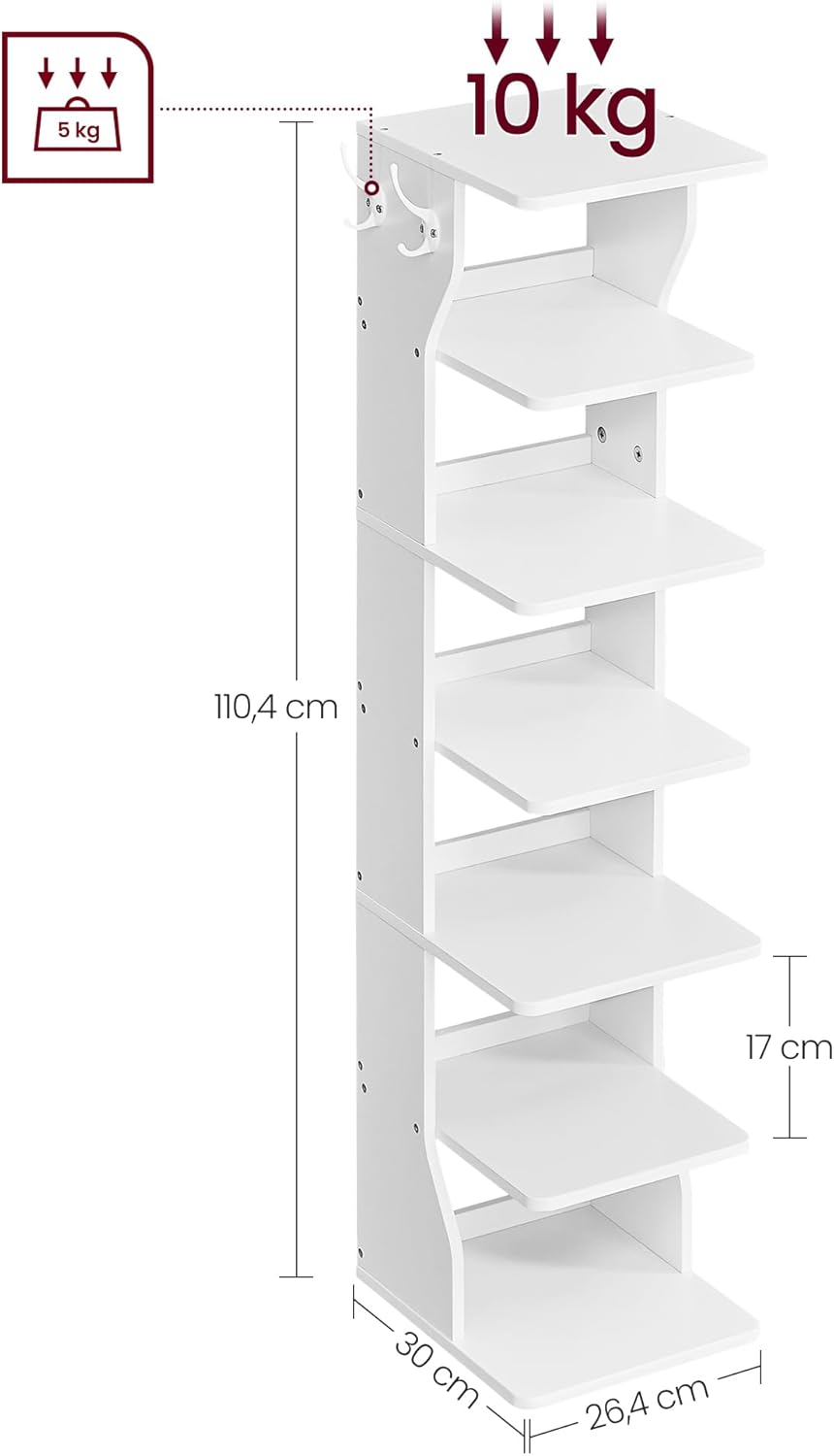 Schuhregal Malu mit 7 Ebenen, 7 Ebenen Weiß