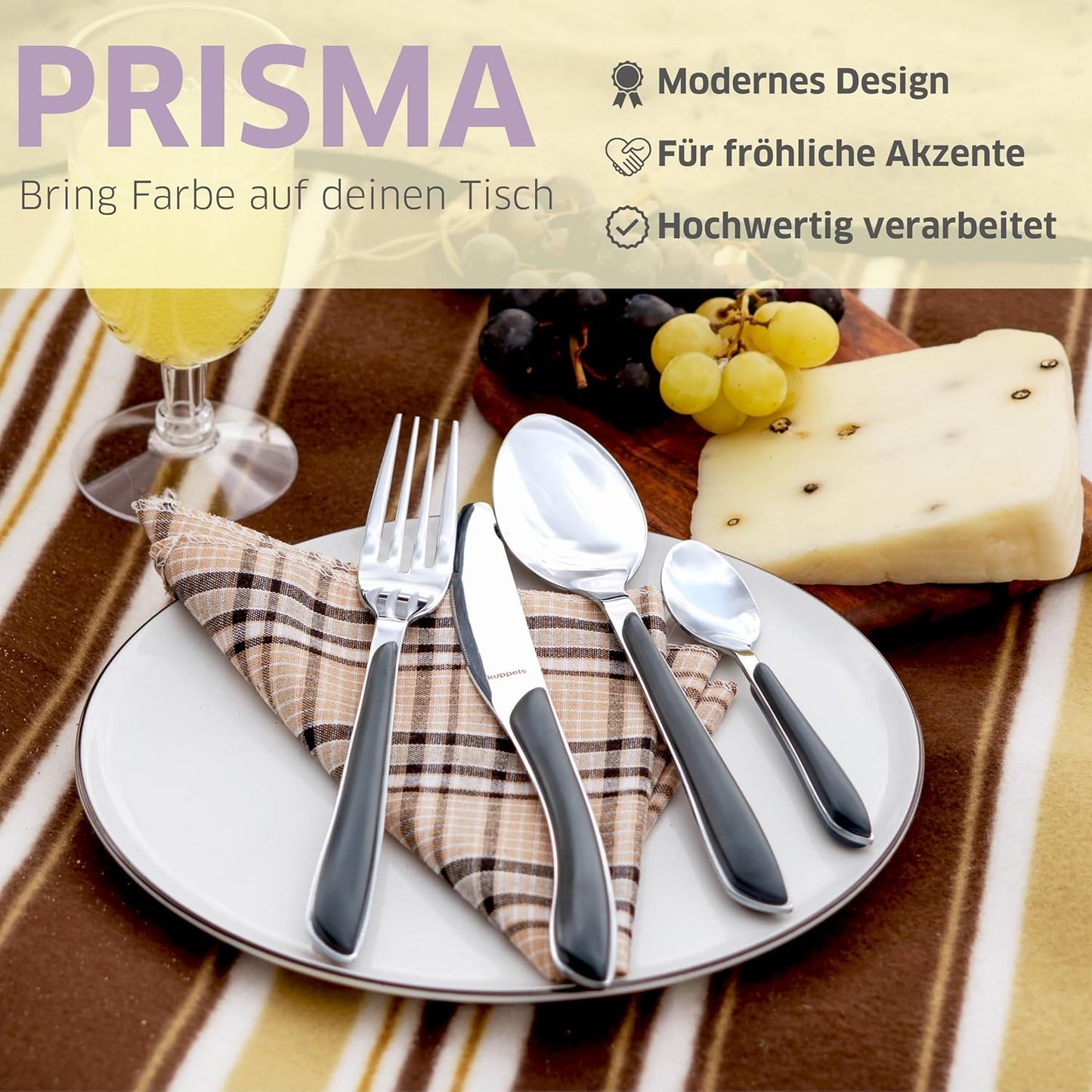 PRISMA Besteckset für 6 Personen, 24-teilig Schiefergrau | 44-teilig