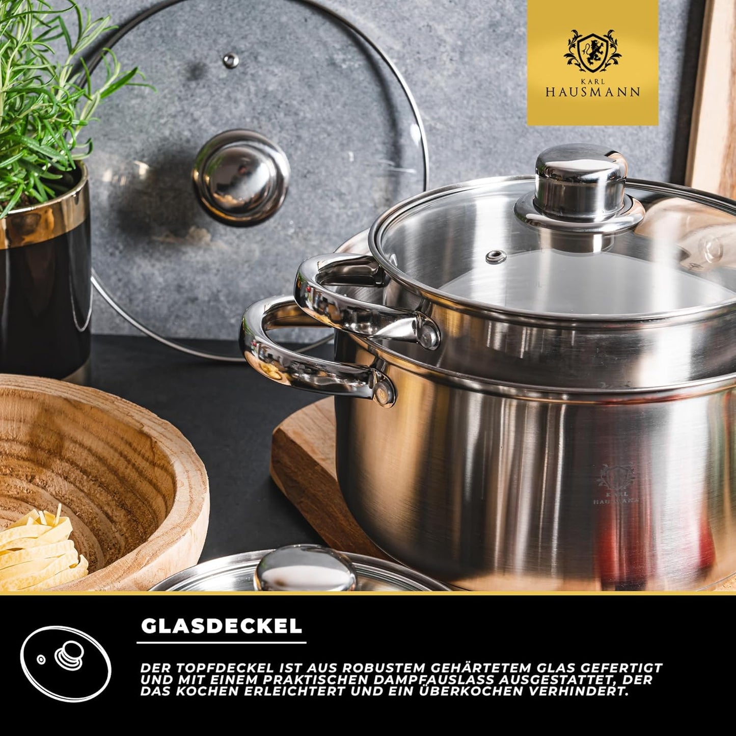 Topfset Induktion 4-teilig mit Glasdeckel