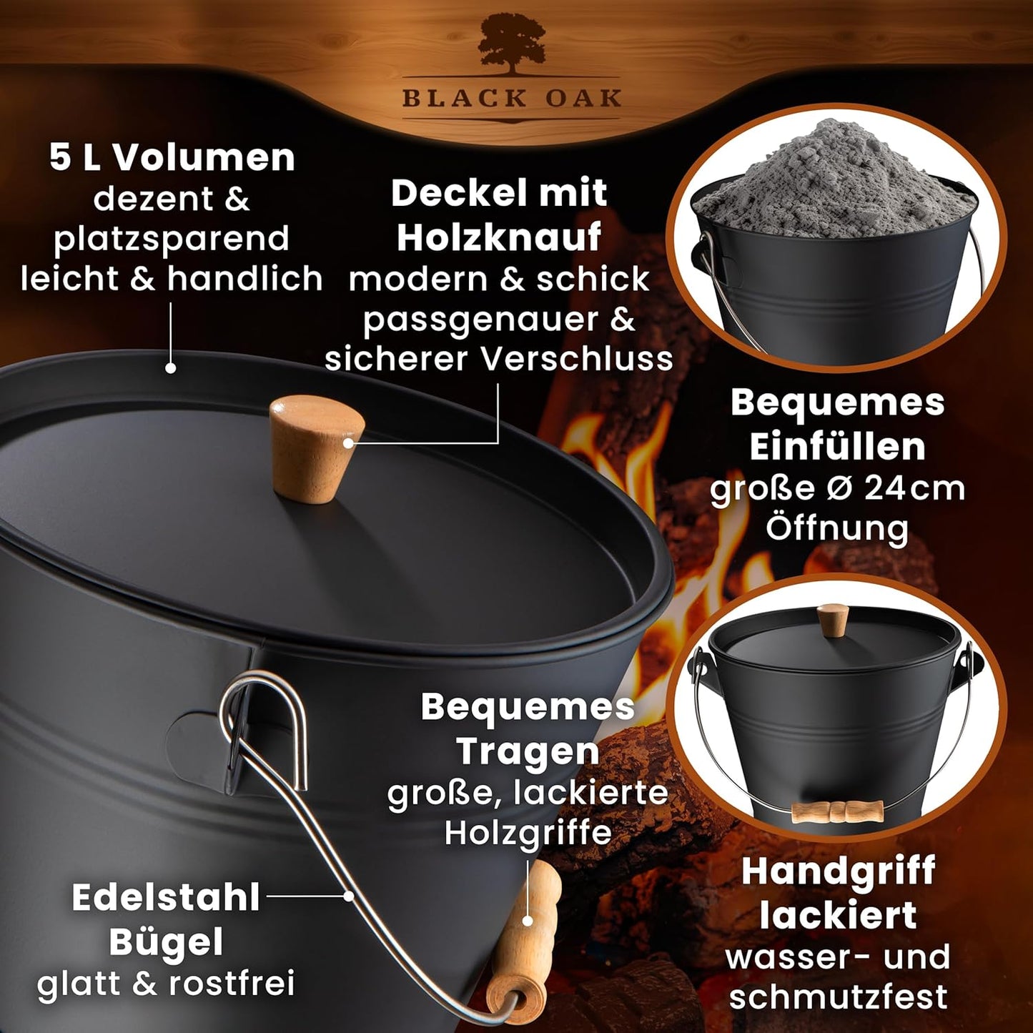 Ascheeimer Pago mit Kehrset, Pago 5L Eimer + Kehrset