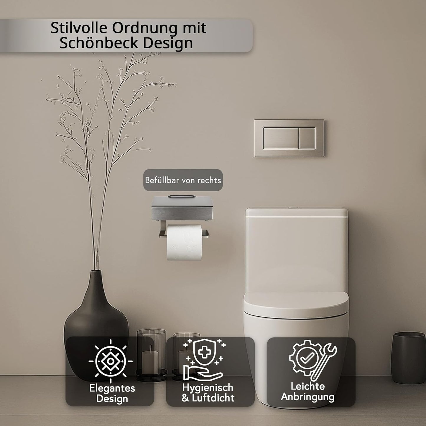 Toilettenpapierhalter mit Feuchttücherbox, Gehäuse Matt Abdeckung Edelstahl Befüllbar Von Rechts
