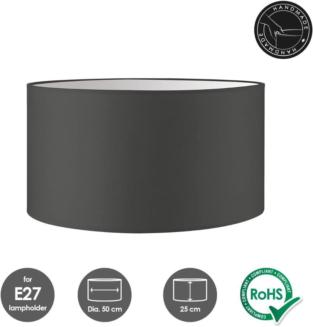 Moderner Lampenschirm Zylinder für E27 Fassung, Dunkelgrau 50cm durchmesser 25cm höhe