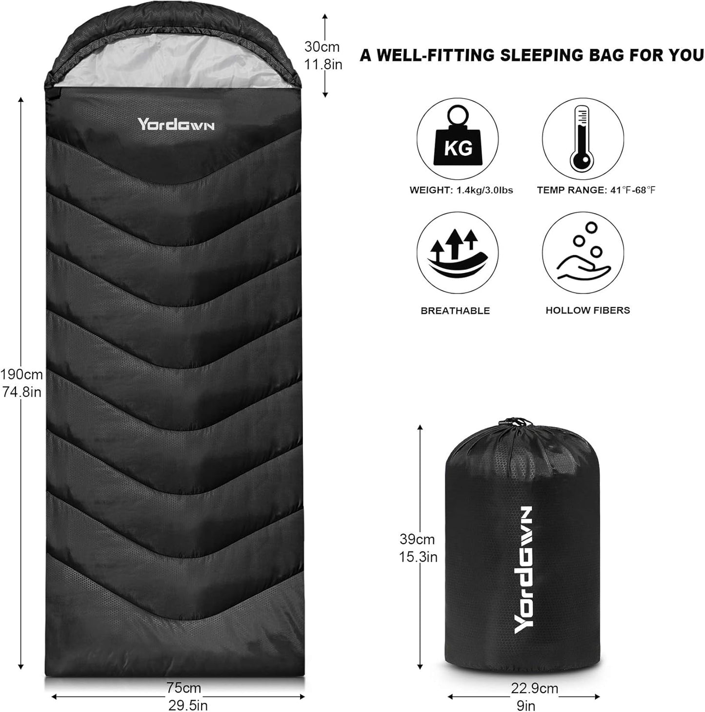 Ultraleichter Outdoor-Schlafsack, Schwarz