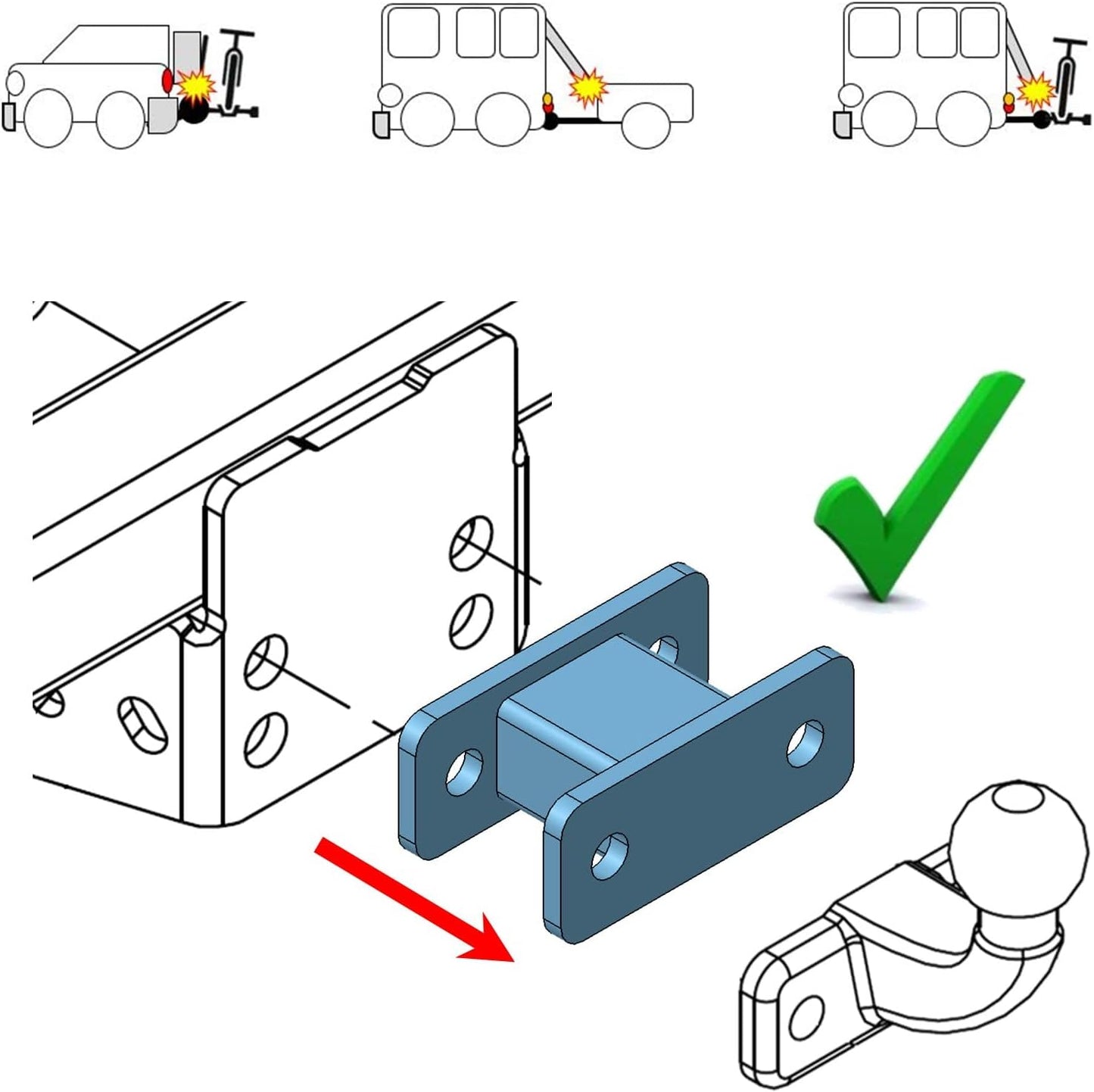 Adapter Verlängerung für Anhängerkupplung, 125 mm für 90 mm Lochabstand