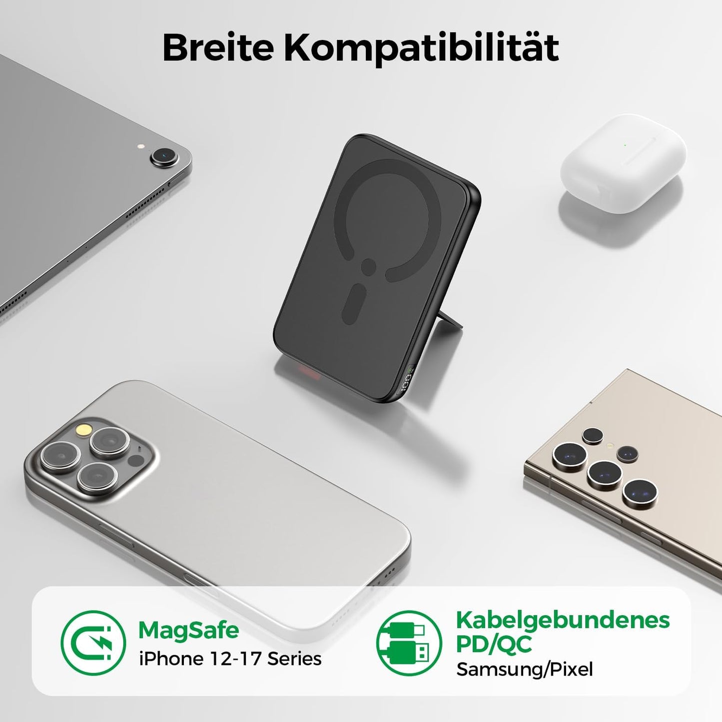 Magnetische Powerbank mit Schnellladefunktion, Schwarz