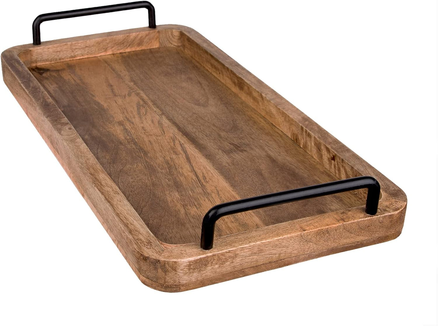 Serviertablett aus Mangoholz mit Metallgriffen, 60 x 30 x 3 cm
